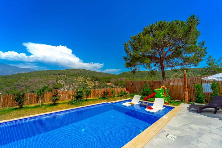 Villa Safira havuzu ve çam ormanı manzarası